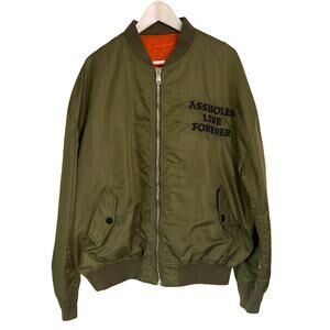 ***holes Live Forever Reversible Bomber Jacket Olive Orange Mens XL Streetwear